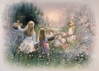 Picking Flowers for Mother, nature, girls, sisters, flowers HD wallpaper
