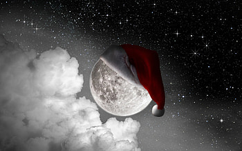 Santa Moon, winter, white, black, stars, moon, fantasy, christmas, red, sky, santa, hat, cloud HD wallpaper