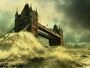 Tower Bridge, river, birds, london, flood, waves, bridge, clouds, water, storm, thames HD wallpaper
