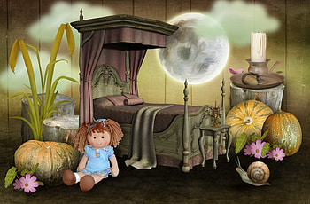 ✼Pretty Canopy Bed✼, stock , sweet, Interior, plants, resources, cute, grass, snail, canopy bed, doll, pretty, candle, animals, pumpkin, premade bg, lovely HD wallpaper