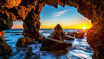 El Matador State Beach, Malibu, California, sea, arch, colors, sky, rocks, sunset, usa HD wallpaper