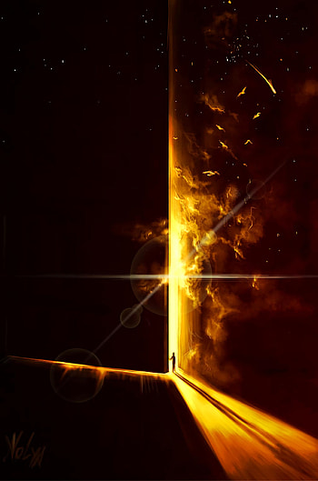 Art, Shining, Shine, Light, Silhouette, Door HD phone wallpaper