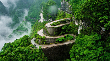 Zhangjiajie Travels, Winding road, Tianmen mountain, Spotlight HD wallpaper