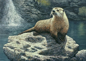 The Water King, animal, water, painting, rock HD wallpaper