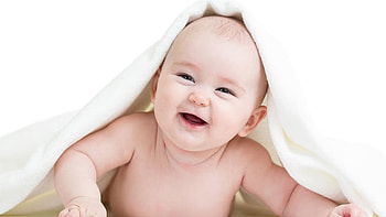 Cute Smiley Baby Boy Under White Towel Cloth In White Background Cute HD wallpaper