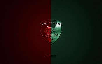 Leicester Tigers, English rugby club, Premiership Rugby, green red logo, gray carbon fiber background, rugby, Leicester, England, Leicester Tigers logo HD wallpaper