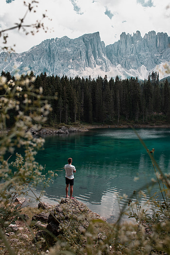 Nature, Mountains, Lake, Forest, Human, Person HD phone wallpaper