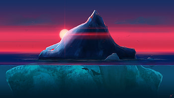 Sunset, iceberg, glacier, fishes, art HD wallpaper