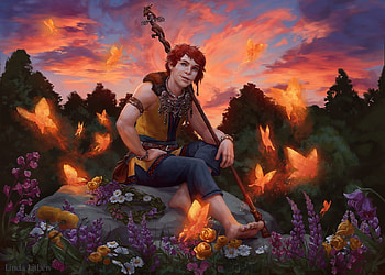 Magical summer night, night, summer, firefly, fantasy, man, magical, linda lithen, luminos HD wallpaper