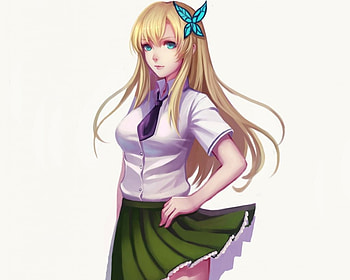 Kashiwazaki Sena, blond hair, blonde, nice, 3d, wing, cg, blonde hair, female, plain, sexy, white, gorgeous, hot, girl, anime girl, simple, anime, pretty, lovely, realistic, green eyes, cute, sena, long hair, beauty, d, butterfly, skirt, wings, kashiwazaki, blond, beautiful, elegant HD wallpaper