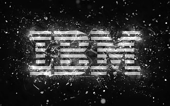 IBM white logo, , white neon lights, creative, black abstract background, IBM logo, brands, IBM HD wallpaper