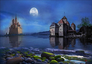 Castillos, noche, color, vista, agua HD wallpaper