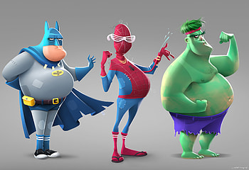 Batman Spiderman Hulk Fat, batman, spiderman, hulk, superheroes, artwork HD wallpaper