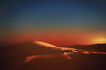 Landscape, desert, evening, moon, nature HD wallpaper