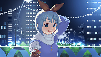 Blue Eyes Anime Girl White Purple Dress Buildings Background Anime Girl HD wallpaper