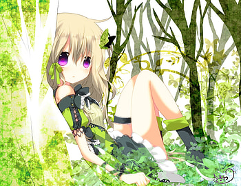 Anime Girl, animal, sexy, cute, kawai, girl, dress, tree, anime, butterfly HD wallpaper