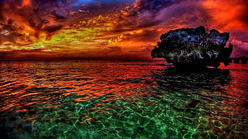 Sunset, zachod, chmury, ocean, slonca HD wallpaper