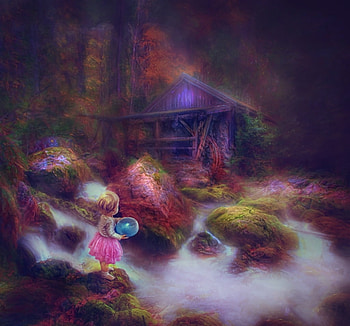 That house from the stories, thegirlcansmile, house, girl, copil, little, summer, pink, fantasy, ball, luminos, water, child HD wallpaper