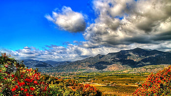 Great view, great, landscape, colors, beautiful, grass, clouds, view, nature, flowers, sky, mountains HD wallpaper