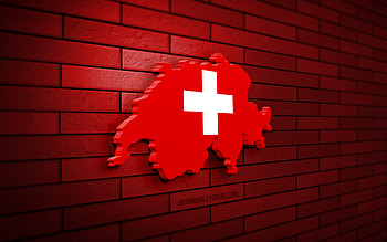 Switzerland map, , red brickwall, European countries, Switzerland map silhouette, Switzerland flag, Europe, Swiss map, Swiss flag, Switzerland, flag of Switzerland, Swiss 3D map HD wallpaper