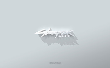 Cyberpunk 2077 logo, white background, Cyberpunk 2077 3d logo, 3d art, Cyberpunk 2077, 3d Cyberpunk 2077 emblem, creative art, Cyberpunk 2077 emblem HD wallpaper