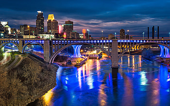 Minneapolis Skyline, Travels, Night bridge, Mississippi River HD wallpaper