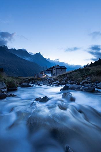 Nature, Water, Rivers, Stones, Mountains, House HD phone wallpaper