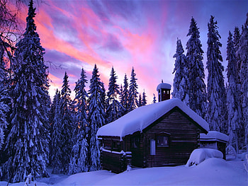 Snow, , Cabin, Forest, Sunset, Tree, Winter HD wallpaper