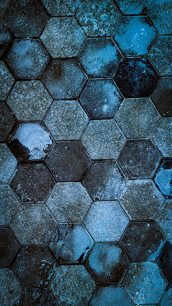 Honeycomb pattern, blue, city, background, tile, grey HD phone wallpaper