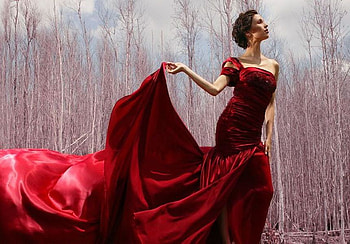 A DRESS.., fancy dress, red, saten, woman, long HD wallpaper