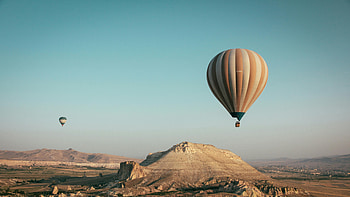 Hot Air Balloon Over Desert Canyon Landscape, hot, air, balloon, desert, canyon, landscape, nature HD wallpaper