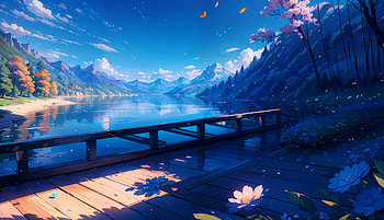 Anime Landscape: Serene Sky and Tranquil Lakeside Scenery, landscape, sky, cloud, scenery, anime landscape HD wallpaper
