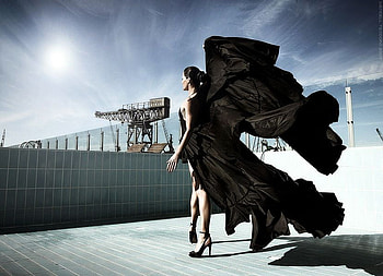 WINDY MORNING, wind, morning, beautiful, windy, dress, woman HD wallpaper