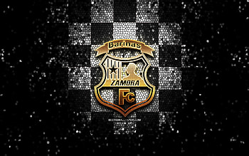 Zamora FC, glitter logo, La Liga FutVe, white black checkered background, soccer, Venezuelan football club, Zamora FC logo, mosaic art, football, Venezuelan Primera Division, FC Zamora HD wallpaper
