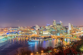 Pittsburgh Skyline, Night view, Winter landscape, Allegheny River HD wallpaper