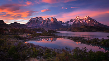 Chile Andes mountains, Sunset landscape, Forest HD wallpaper
