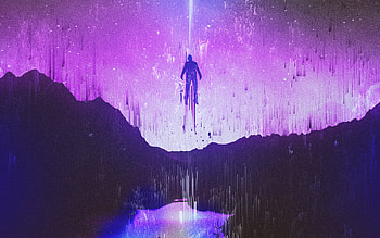 Purple sky, man, dream, glitch art HD wallpaper