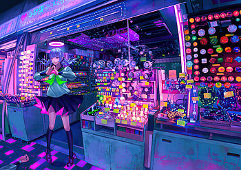 Girl Cyberpunk Shop , anime-girl, anime, artist, artwork, digital-art, cyberpunk HD wallpaper