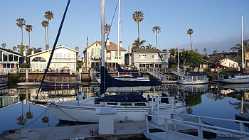 Nice Backyard, Ventura, California, Boats, Homes, Trees, Water, Palm, Reflections, Keys, Ventura, California, Sky HD wallpaper