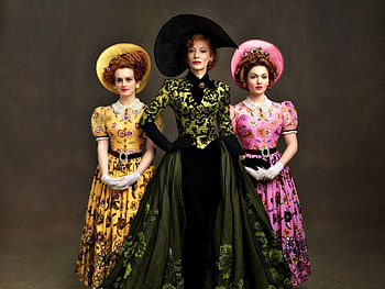Cinderella (2015), Holliday Grainger, Cinderella, actress, dress, Drizella, movie, Sophie McShera Sophie McShera, hat, Sophie McShera, girl, disney, Lady Tremaine, woman, pink, fantasy, green, yellow, Cate Blanchett, Anastasia HD wallpaper