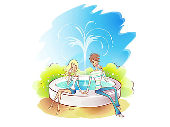 Water, Art, Love, Fountain, Couple, Pair, , Drawing, Stroll HD wallpaper