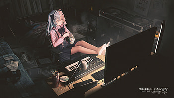 Anime Chill Vibes: Relaxing Desk Scene in Stunning Detail HD wallpaper
