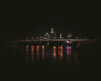 Water, Building, Reflection, Dark, Night City, Bridge HD wallpaper