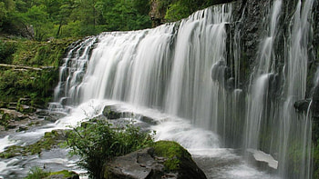 Beautiful natural waterfall in district Kupwara, Kashmir, trees, river, rocks, cascade HD wallpaper