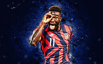 Daryl Dike, , USA National Team, soccer, footballers, blue neon lights, Daryl Dike , American soccer team HD wallpaper