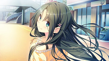 rokukakuin konoha, black, cute, long hair, beauty, lady, sweather, flower, female, sweet, girl, beautiful, woman, pink, anime, pretty, yellow, lovely HD wallpaper
