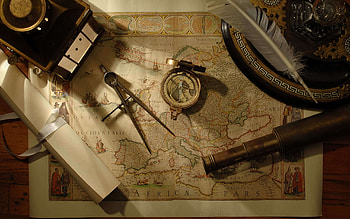 Vintage European map, Compass map tools, Feathers, flare HD wallpaper