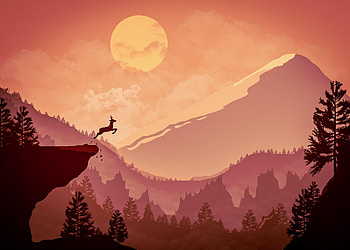 Deer Jumping Out From Mountain Minimalism, deer, animals, artist, artwork, digital-art, minimalism, minimalist HD wallpaper