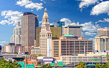 Hartford Skyline, Evening view, Travelers tower, City place HD wallpaper