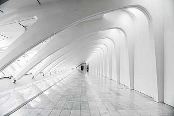 Explore the sweeping modern arches and minimalistic design of the Milwaukee Art Museum's white hallway. HD wallpaper